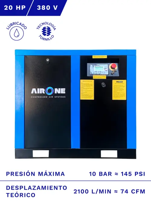 COMPRESOR DE TORNILLO AIRONE 20HP 10BAR 380V, Transmisión por correa.