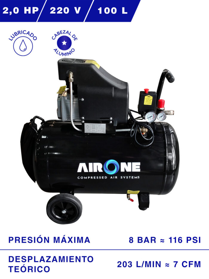 COMPRESOR DE AIRE AIRONE 2HP 100L 8BAR 7CFM