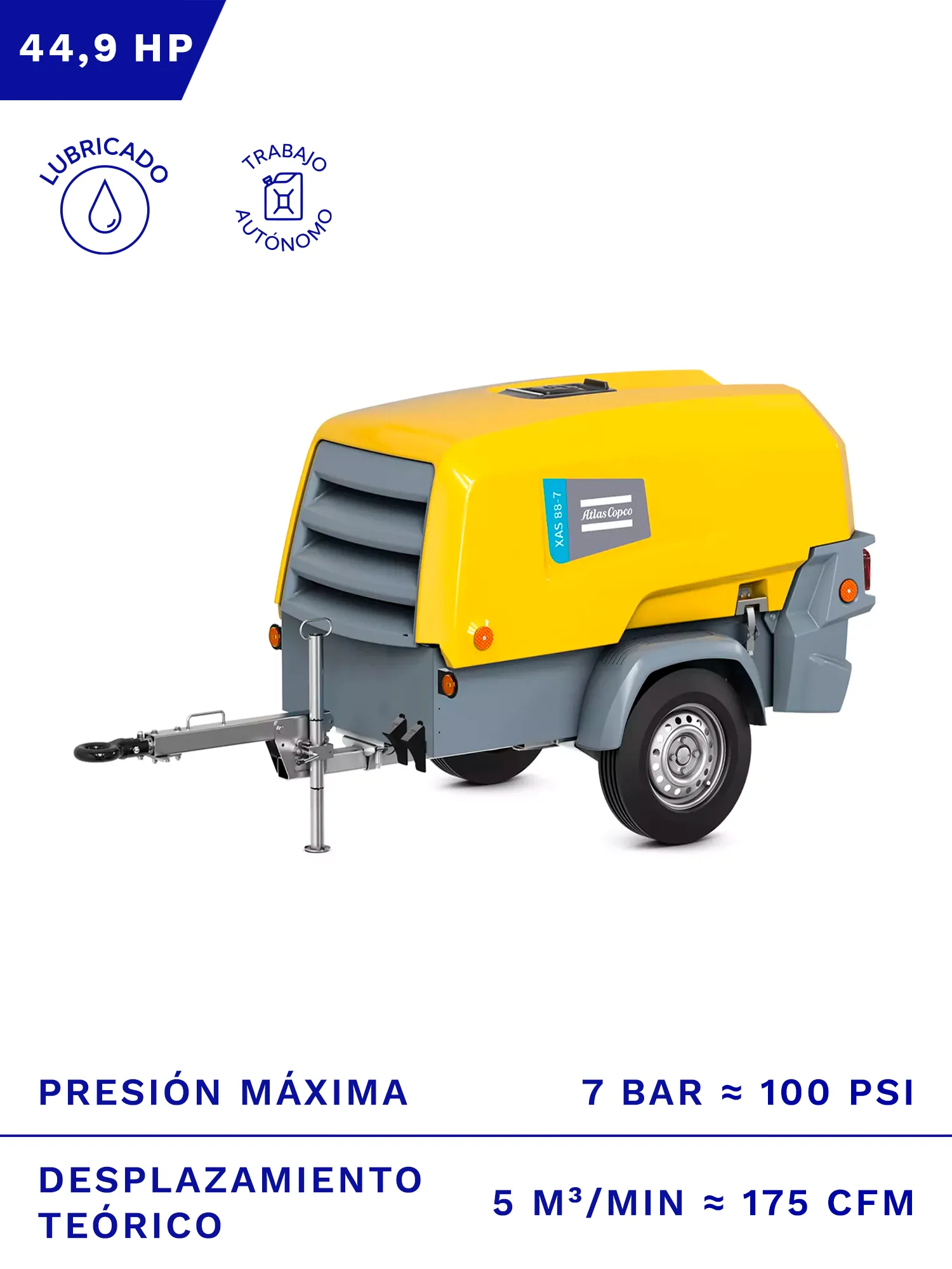 COMPRESOR PORTATIL DIESEL ATLAS COPCO XAS 88 7BAR 175CFM