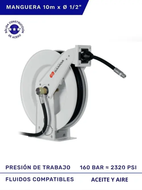 ENROLLADOR DE MANGUERA DOBLE BRAZO SAMOA 10M 1/2" ACEITE AIRE